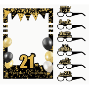 LYTMENT 1 Set Birthday Party Photo Booth Props 21th Birthday Party Paper Glasses with Selfie Frame for 21th Birthday Party Favor Supplies